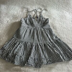 American Eagle Outfitters Black and White Striped Tiered Tank Dress size Large